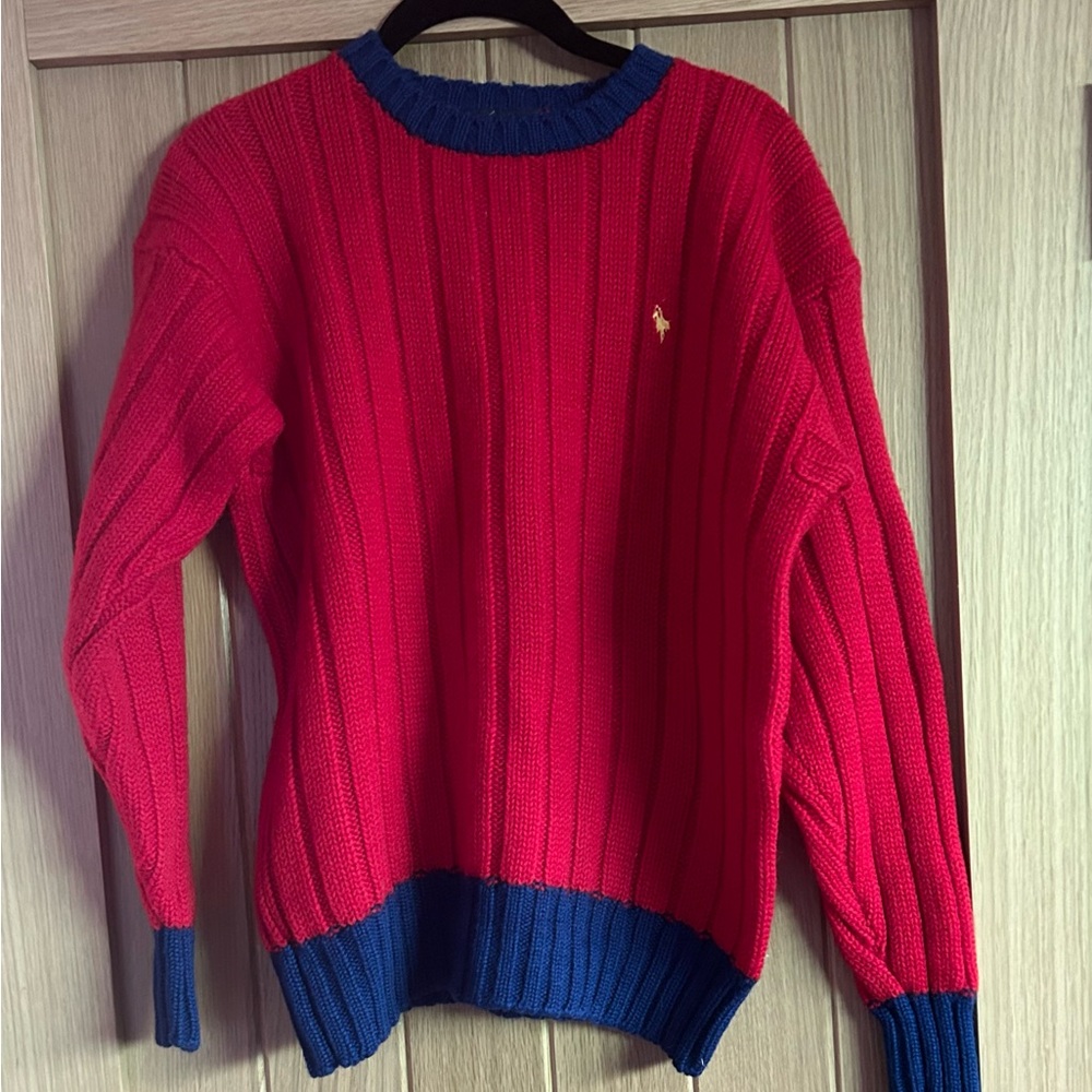 90’s Vintage Ralph Lauren Sweater - Wool - Fair / Good condition Red Blue